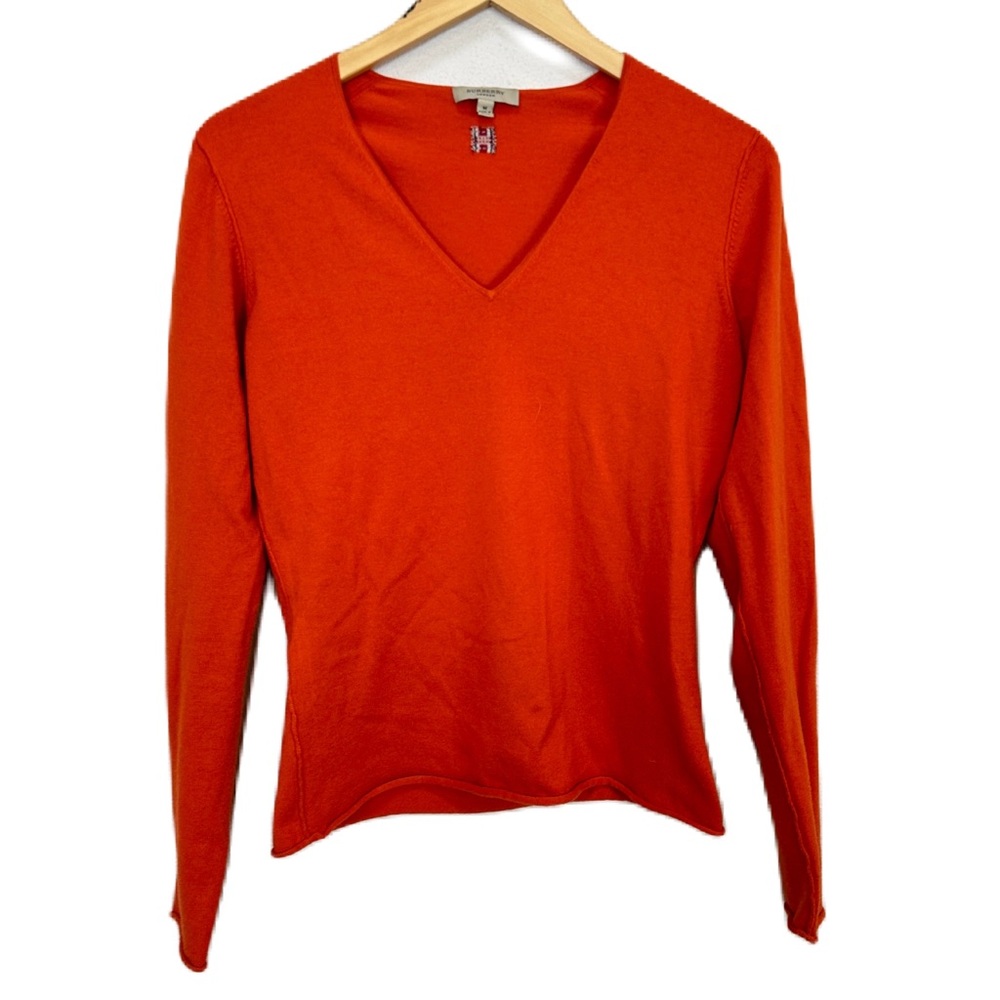 Burberry Orange‎ V-Neck Silk Cashmere Sweater Long Sleeve Women’s Sz Medium